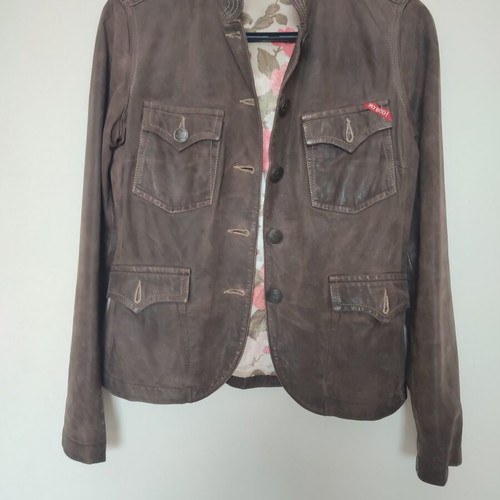 My Godi women's leather jacket, military style, brown, vintage