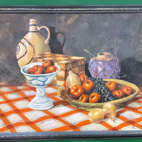 Dimitris Kourtis Oil Painting like new, Fruits on Table