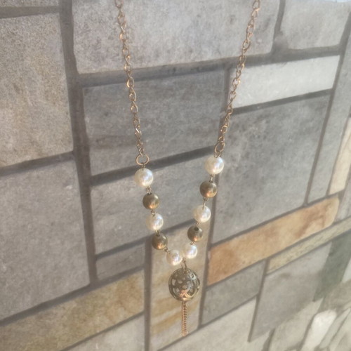 Women's necklace long with stones, new, gold color