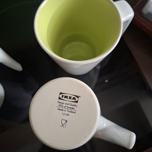 IKEA mug set 3 pieces 10cm like new, white and light green