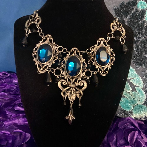 Gothic Victorian necklace like new with turquoise gems Restyle