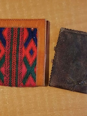Vintage leather accessories set used, boho wallet and checkbook holder