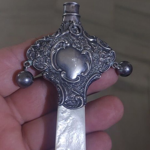 English silver whistle with mother-of-pearl circa 1900, used
