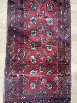Traditional Red Area Rug Oriental Bokhara Style used 95cm x 55cm