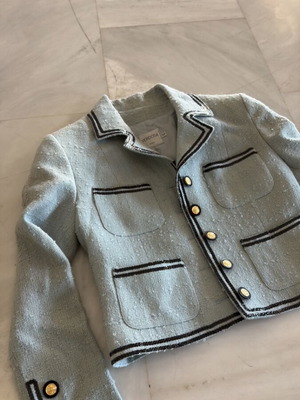Verdosa-Paris short jacket used, sky blue with gold and black buttons