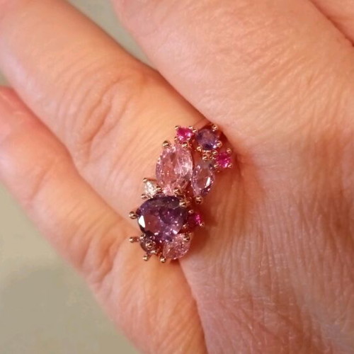 Faux ring with pink and purple stones new