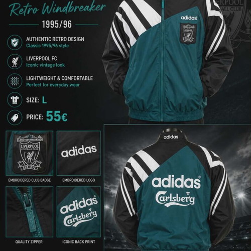 Liverpool Retro Windbreaker 1995/96 Size L New Official Replica