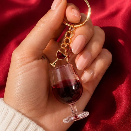 Mini Keychain Wine O'Clock 3D Red Wine Glass with Charm new