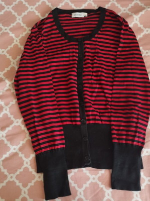 Knitted cardigan red with black stripes XL like new by Licento