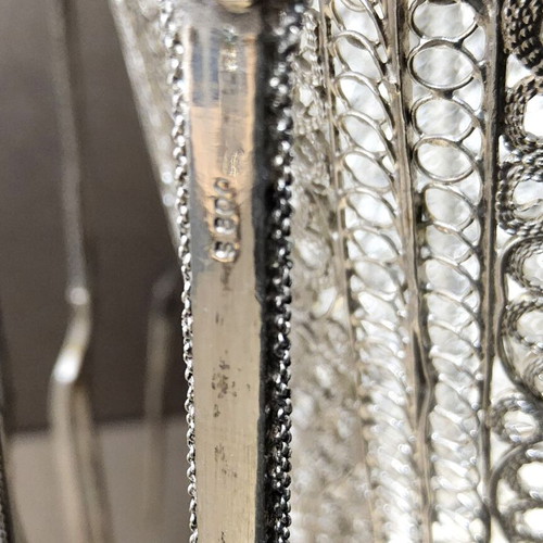 Silver Filigree Sweet Container Set like new, with spoons and forks