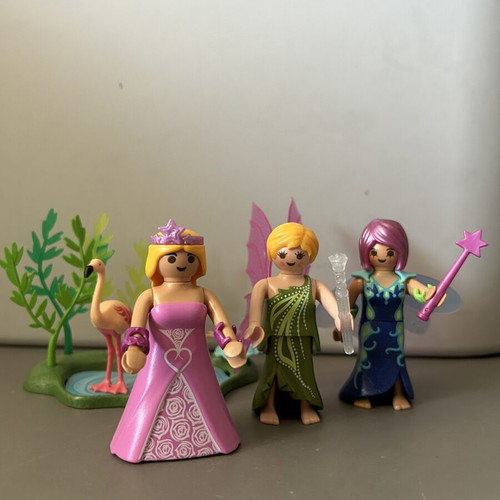 Playmobil fairies and princess set with pond like new