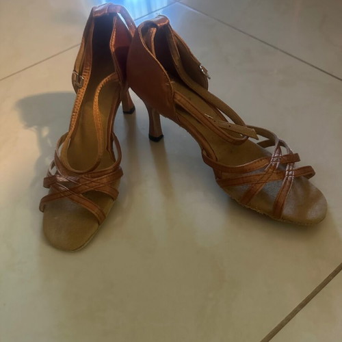 Loops of Dance women's Latin shoes dark tan satin heel 7cm size 37