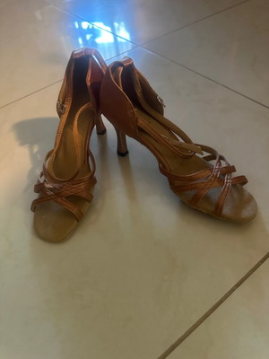 Loops of Dance women's Latin shoes dark tan satin heel 7cm size 37