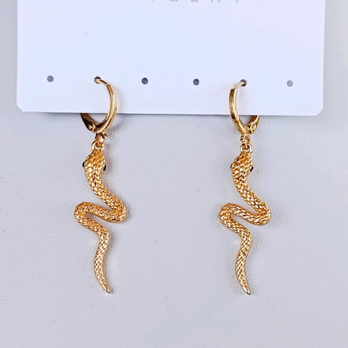 Snake dangle earrings new, gold stainless steel