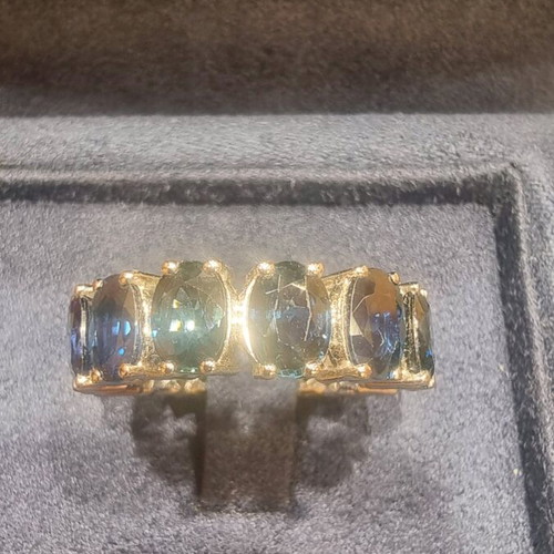 White gold k18 full band ring with 12.88 ct natural blue sapphires new