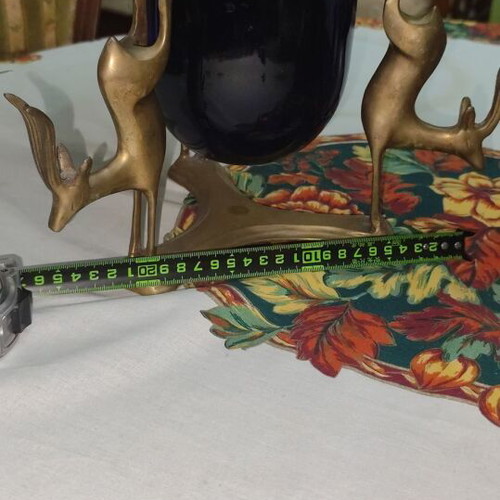 Vintage handmade table lamp with brass deer-shaped base