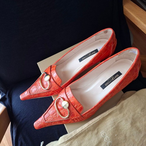 Sergio Rossi Croco Pumps No 38 Orange New, 5 cm Heel
