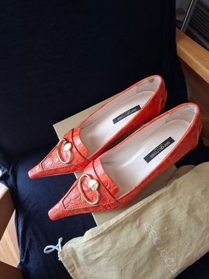 Sergio Rossi Croco Pumps No 38 Orange New, 5 cm Heel