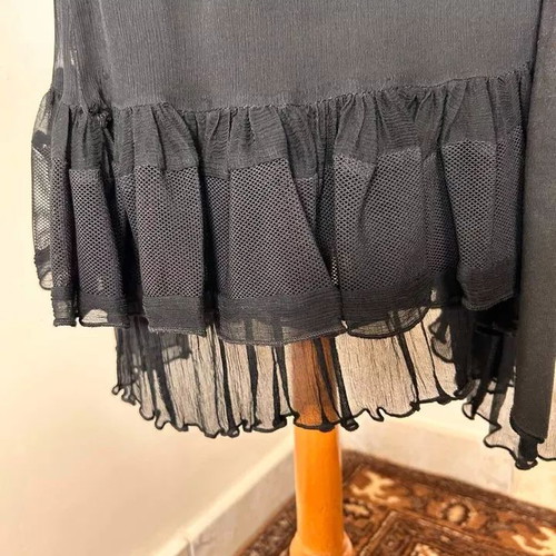 Byblos mini skirt black ruffle used, vintage, silk