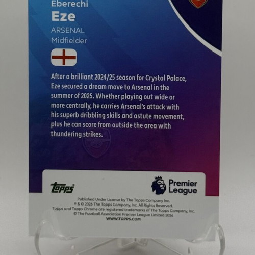 Eberechi Eze Numbered /299 Topps Chrome Premier League 26 Arsenal Card like new
