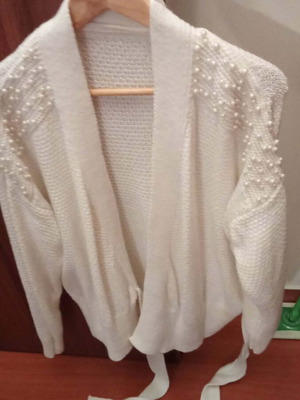 Ζακέτα πλεκτή εκρού καινούργια, μέγεθος XL με κεντητές πέρλες