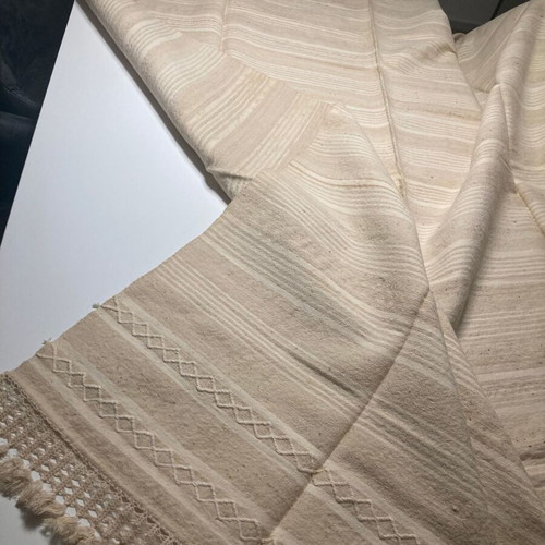 Woolen woven Cretan blanket new with handmade crochet details