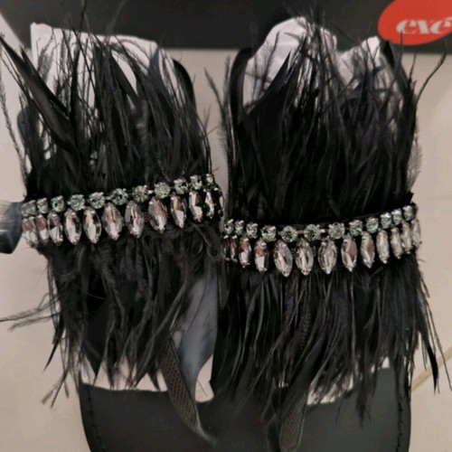 Exe women's sandals with feathers, new, size 37, black