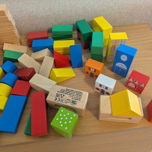 Wooden building blocks like new with city theme and accessories