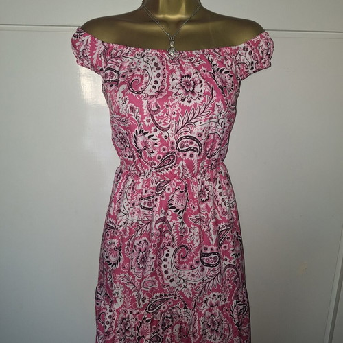 Shein Paisley Pink Maxi Summer Off Shoulder Dress, size M