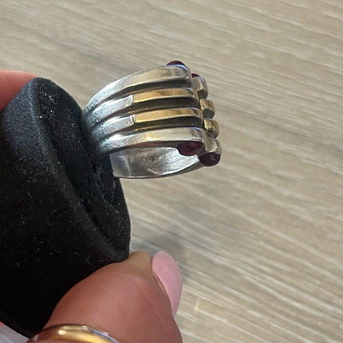 Silver-gold ring used with 4 solid rubies, size 57
