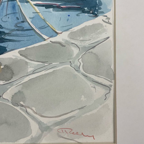 Watercolor by Giorgos Papadoperakis featuring Fishing Boats in passepartout