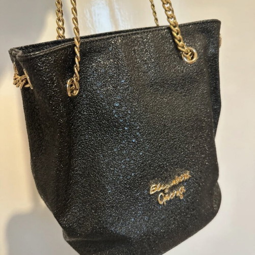 Elizabeth George handbag black with gold chain, like new
