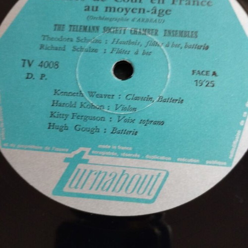 Arbeau The Telemann Society Court Dances of Medieval France LP used, classical