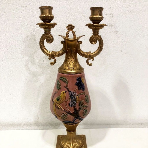 Vintage Riprod Vietata CC Art 2598 candlestick like new with hand-painted bird design