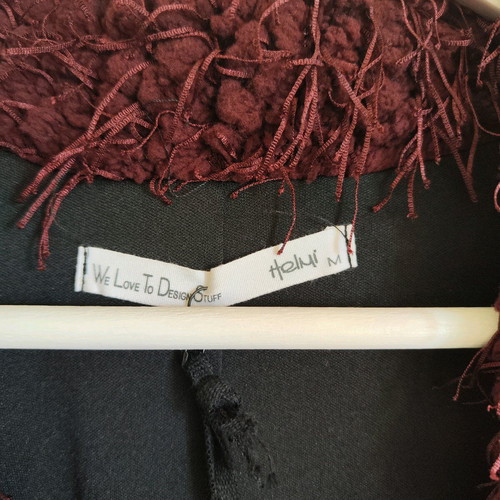 Long burgundy Helmi vest new with textured fringe detail