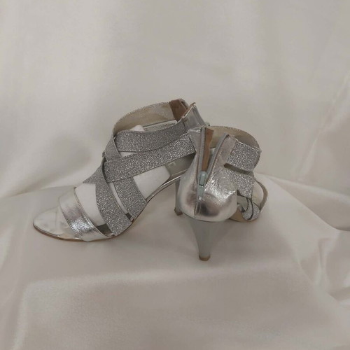Dvno silver leather sandals used, size 38, 8cm heel