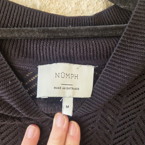 Nümph Black Chevron Open-Knit Mock Neck Pullover Top