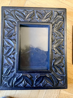 Vintage Handcrafted Wooden Photo Frame used, black Wenge with carved leaves