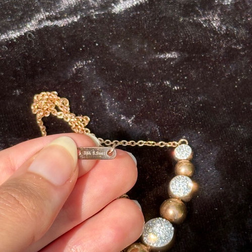 Stainless steel rose gold necklace with zircon and balls new