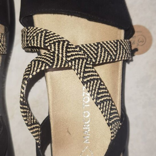Marco Tozzi summer sandals size 40 new, vegan suede, black and beige