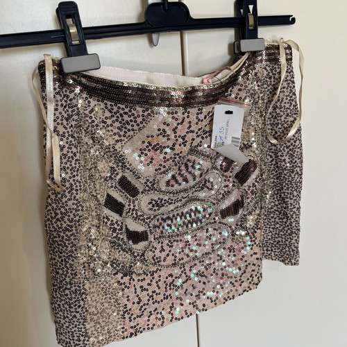 Mini skirt with sequins new, beige, size S