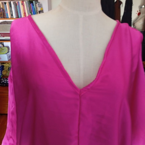 Satin caftan, fuchsia, XL, front opening, open shoulders