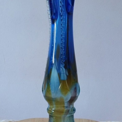 Viking Glass Bluenique Six Petal Swung vase used, 20th century