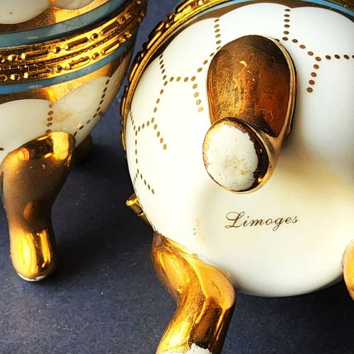 Limoges porcelain egg set vintage, used, 2 pieces