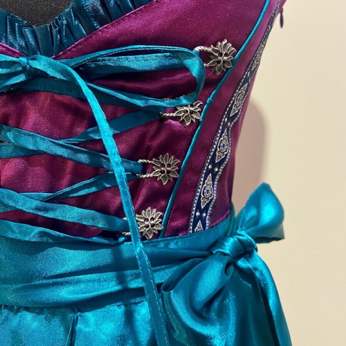 Bavarian traditional satin dress new, purple and turquoise