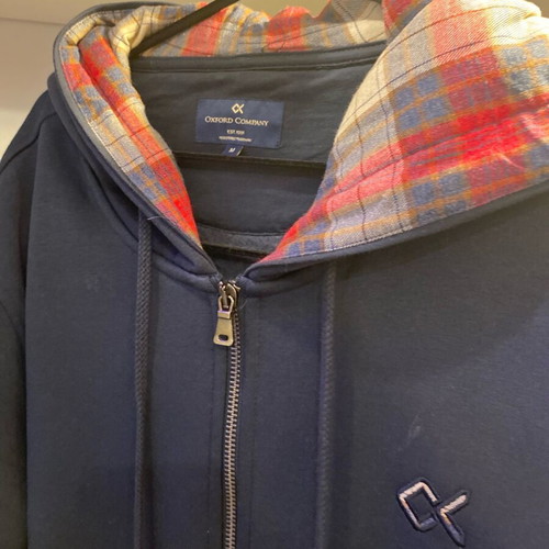 Oxford Company Men’s Zip-Up Jacket with Plaid Lined Hood, Size M, Like New