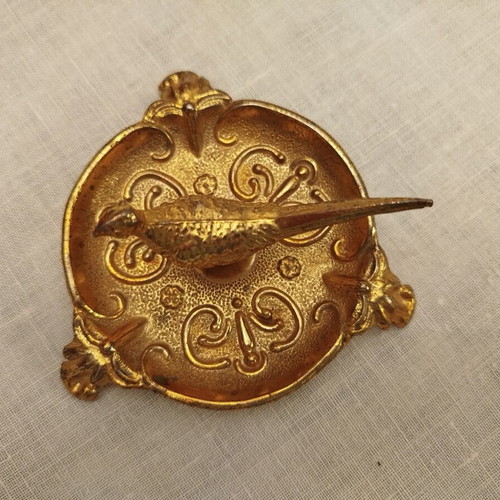 Vintage brass jewelry dish with pheasant figure like new