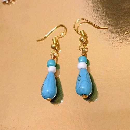 Handmade earrings with turquoise haolite drop and glass beads made to order