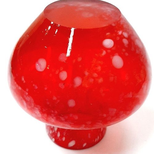 Ruby Red Glass Vase 1980s like new, white drops, 11 cm