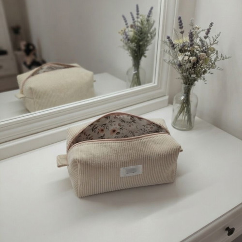 Handmade XL toiletry bag beige with scrunchie, new